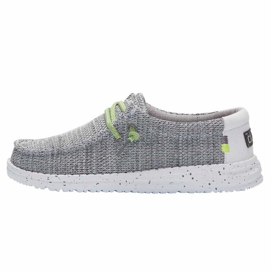 Kids' Hey Dude Wally Tennis Shoes Grey White | KQCWA-4182