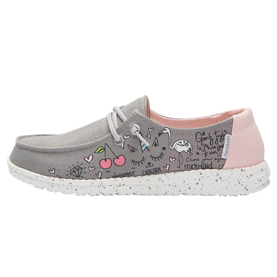 Kids' Hey Dude Wendy Slip On Shoes Grey | MUSWF-2417