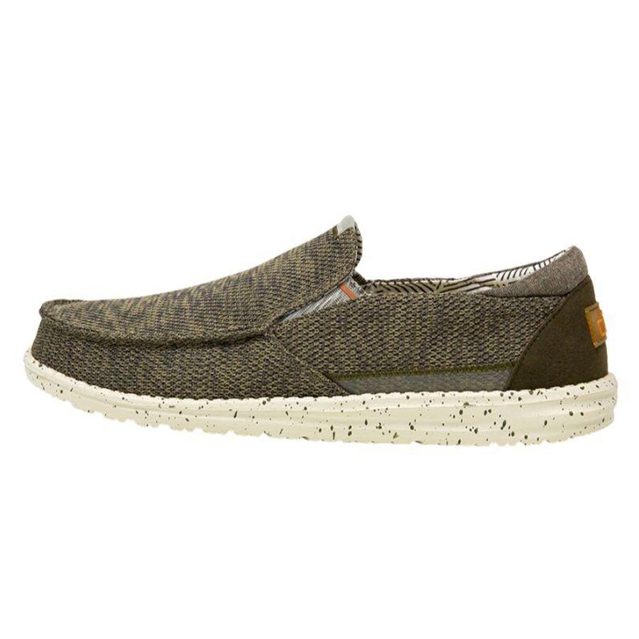 Men's Hey Dude Thad Sox Slip On Shoes Olive | SBRQP-2476