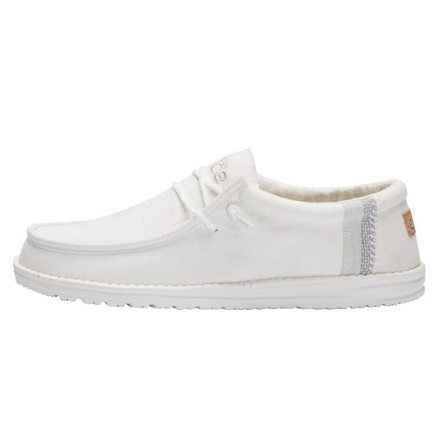 Men's Hey Dude Wally Canvas Shoes Beige White | MPOXI-1579