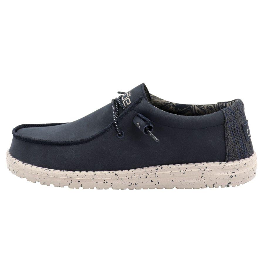 Men's Hey Dude Wally Recycled Leather Shoes Navy | LXBCN-0645