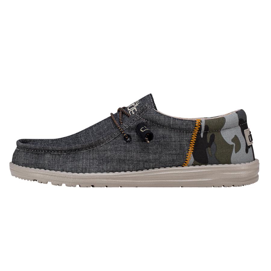 Men's Hey Dude Wally Slip On Shoes Camo Grey | INDMW-0357