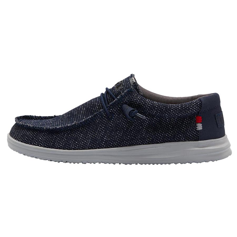 Men's Hey Dude Wally Tennis Shoes Navy Grey | CDKVW-0135