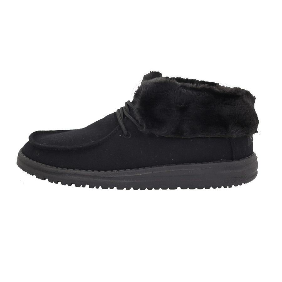 Women's Hey Dude Britt Fur Lined Shoes Black | AEPQJ-2486