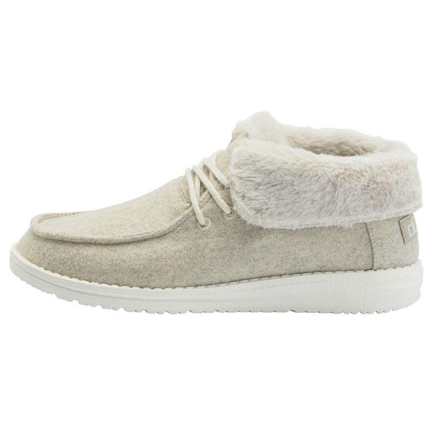 Women's Hey Dude Britt Fur Lined Shoes Cream | DEOTJ-7604