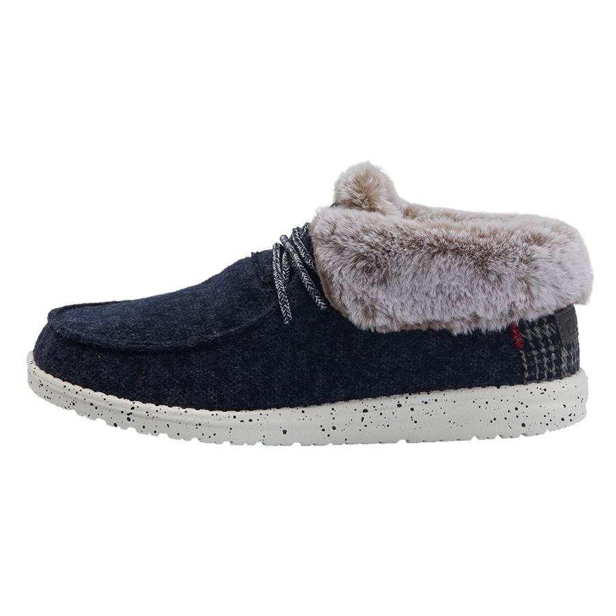 Women's Hey Dude Britt Fur Lined Shoes Navy | ULPVR-2841