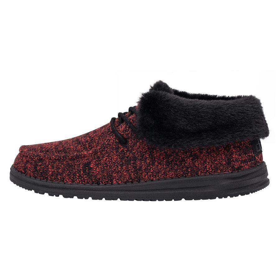 Women's Hey Dude Britt Fur Lined Shoes Red | ELMAY-1390