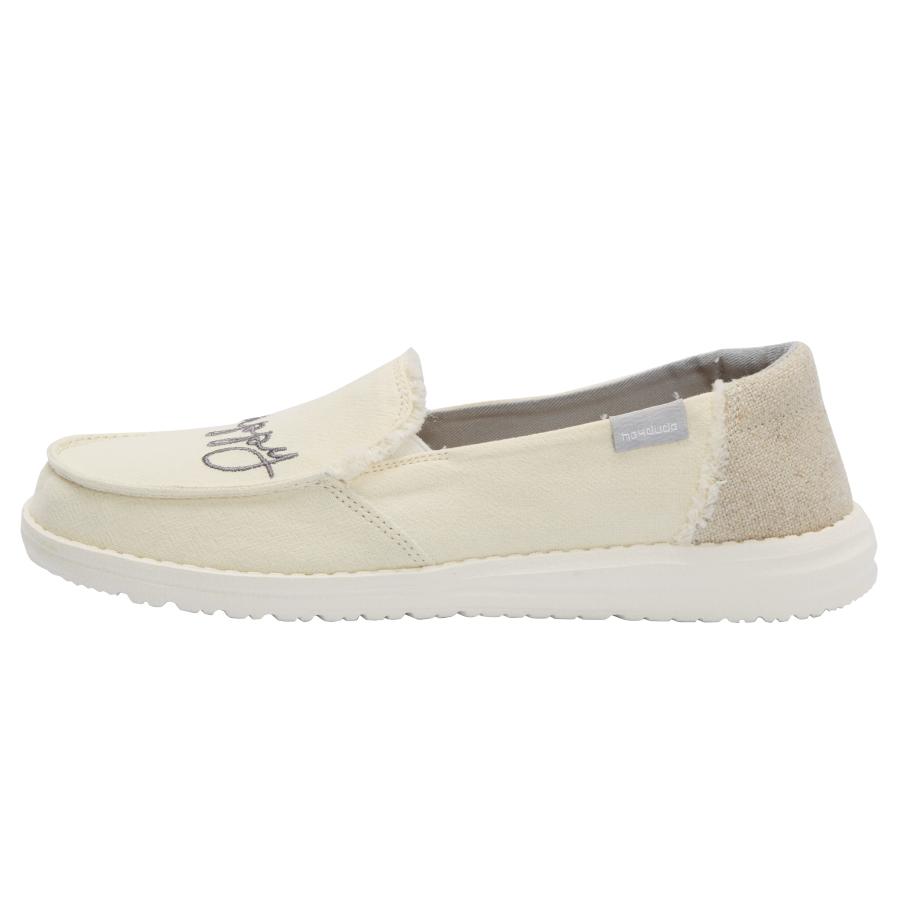 Women's Hey Dude Lena Canvas Shoes Beige | KXRJF-7623