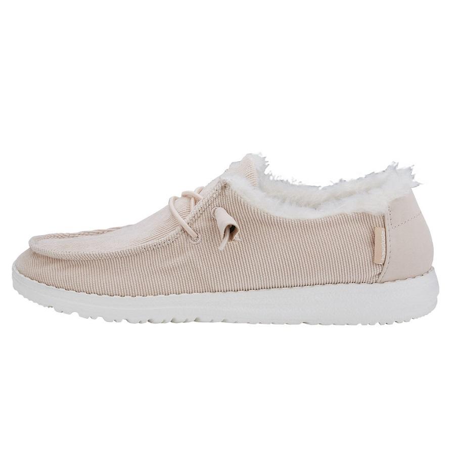 Women's Hey Dude Wendy Fur Lined Shoes Cream | XVQWP-3025